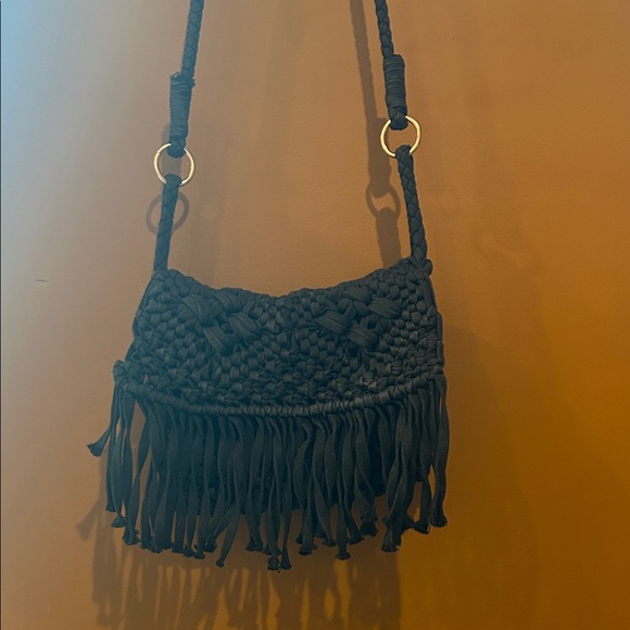 Black Woven Fringe Shoulder Bag - Picture 2 of 10